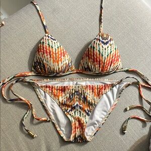 Multicolor (Orange base) Patterned Push Up Padded String Bikini Set